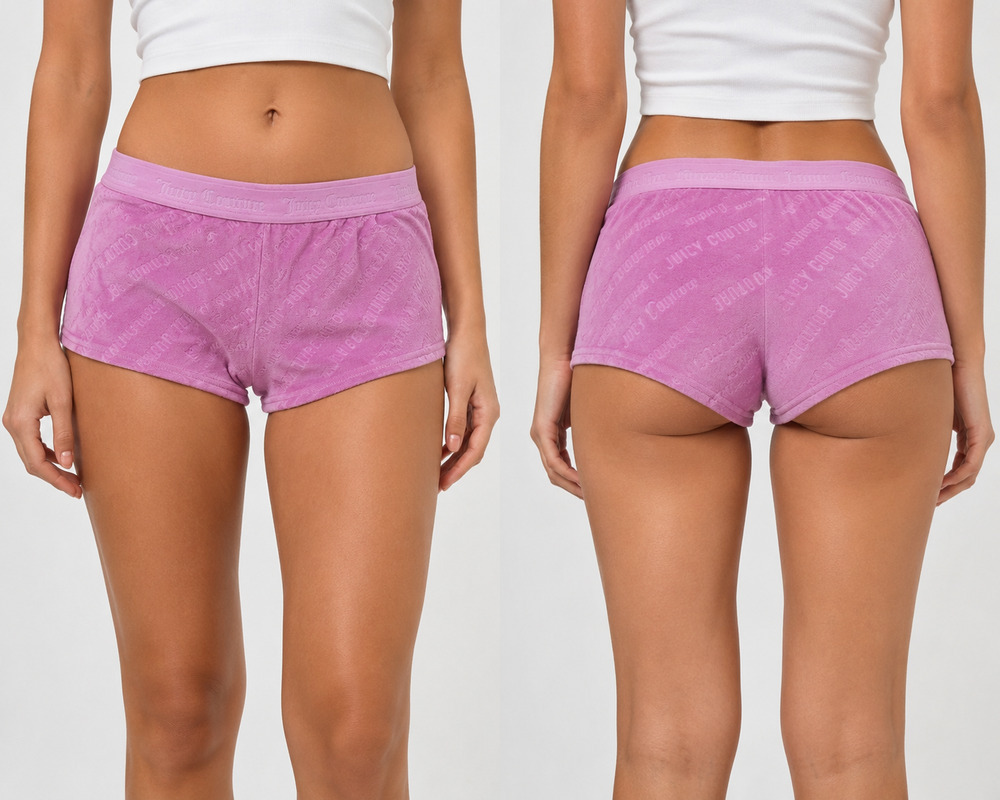 Pink juicy spell out velour 2" elastic waist cheeky boy shorts sexy sleep sz XL